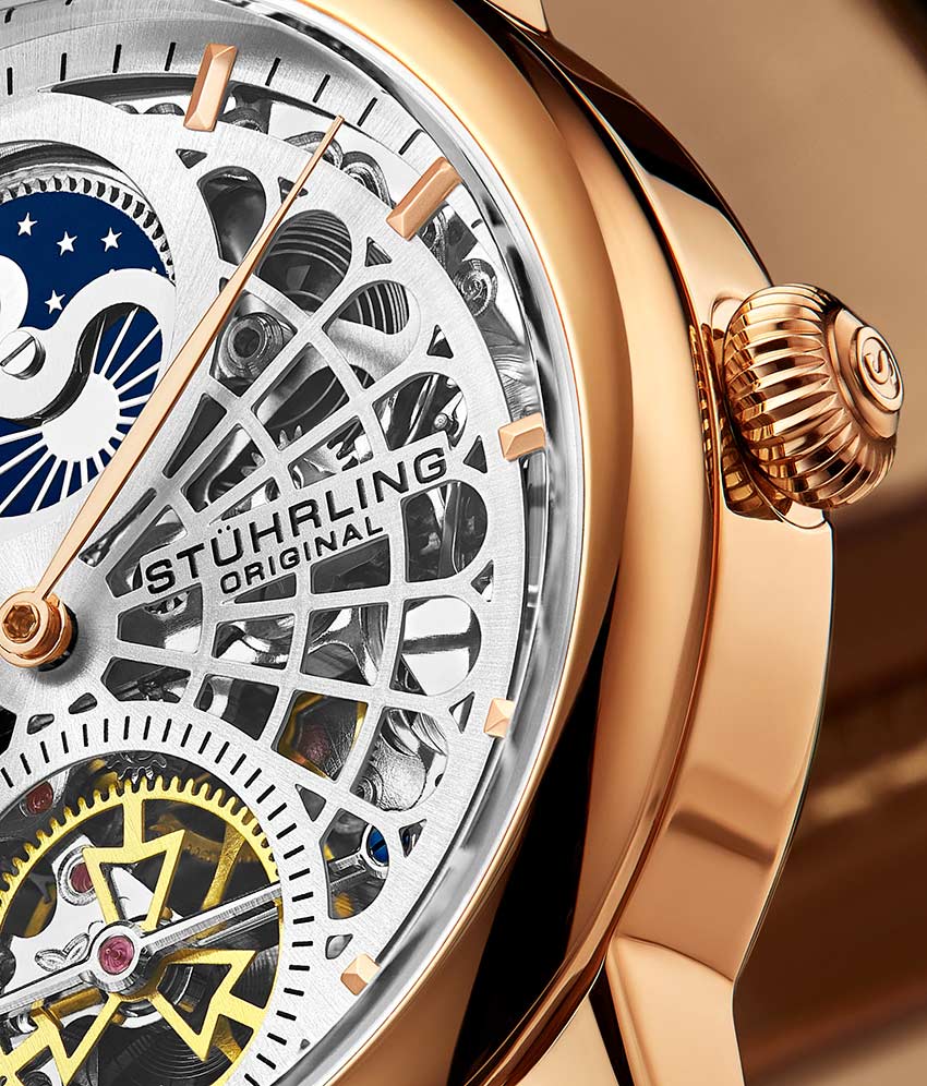 Silver Dial / Rose Case / Brown Leather Strap Rose Gold Layered Tang Buckle