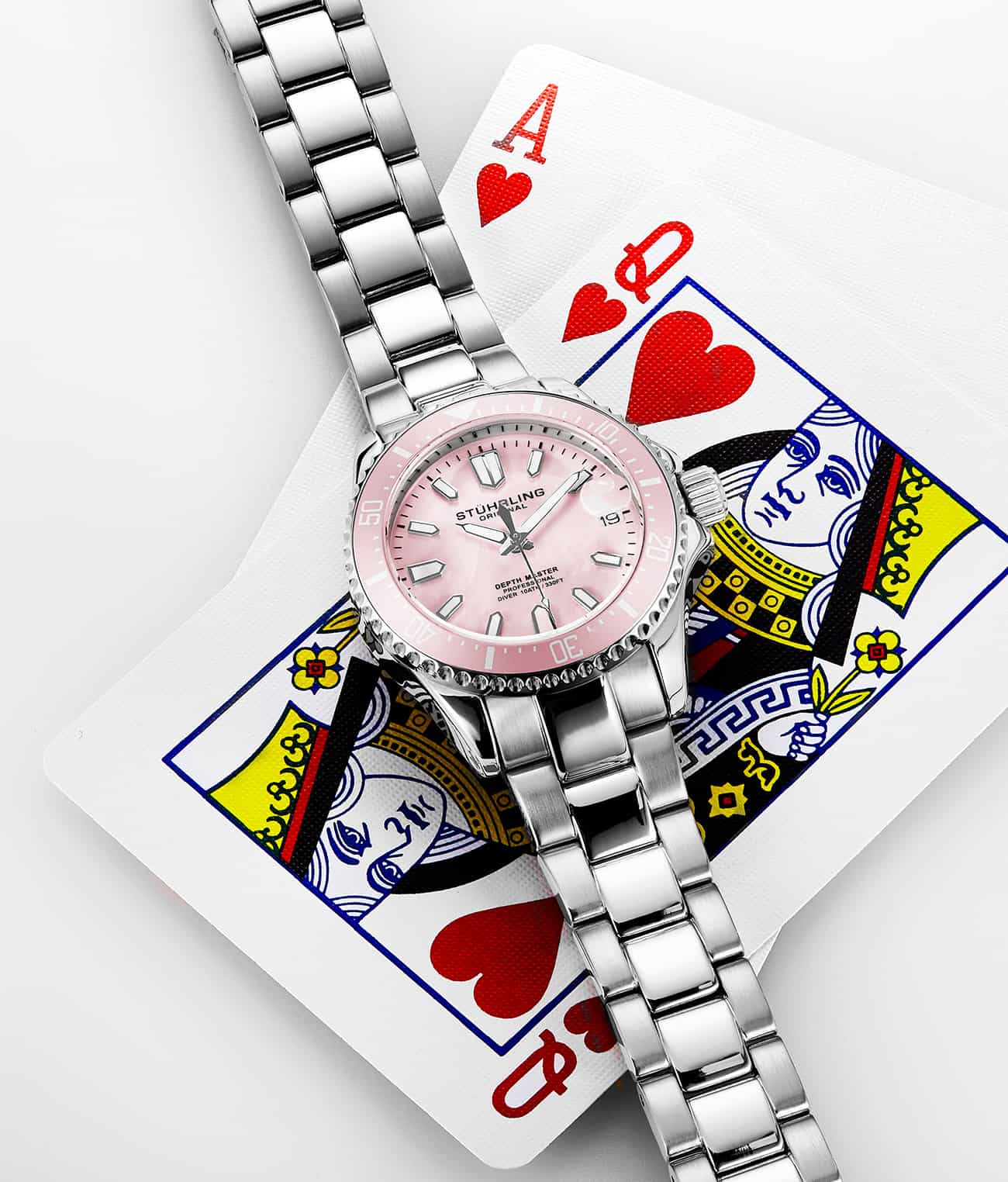 Pink Dial / Silver Case / Silver Stainless Steel Bracelet Silver Deployant Buckle