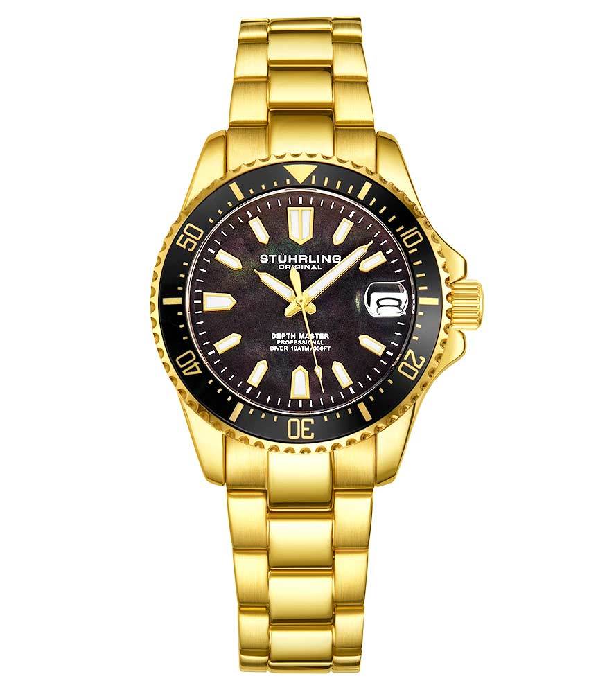 Black Dial / Gold Case / Gold Stainless Steel Bracelet Gold Layered Deployant Buckle