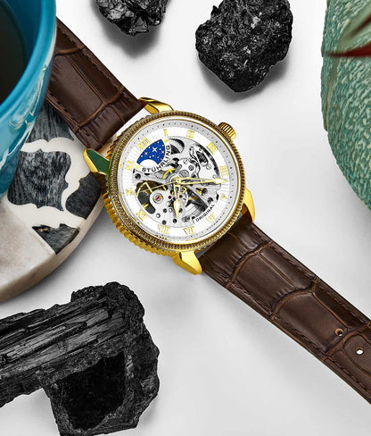 White Dial / Gold Case / Brown Band