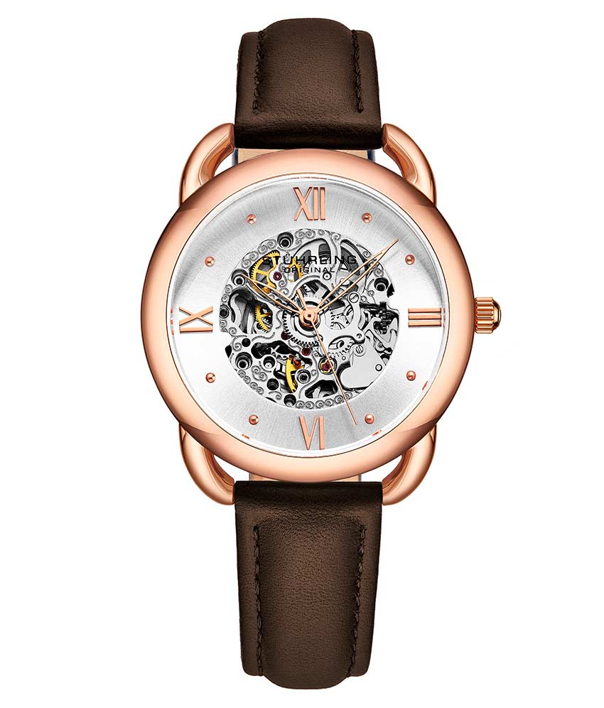 Silver Dial / Rose Case / Dark Brown Band