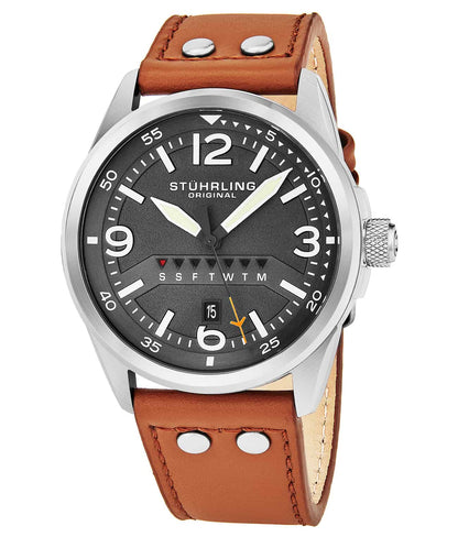 Grey Dial / Silver Case / Brown Leather Strap Tang Buckle
