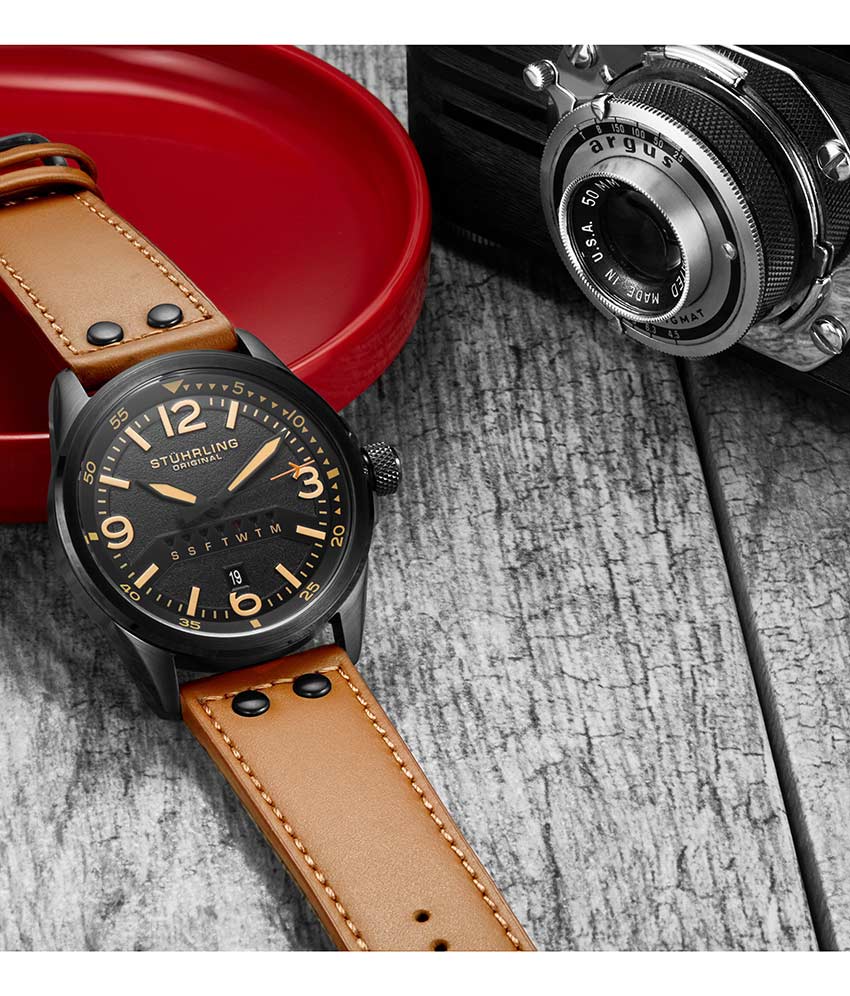 Black Dial / Black Case / Tan Leather Strap Tang Buckle