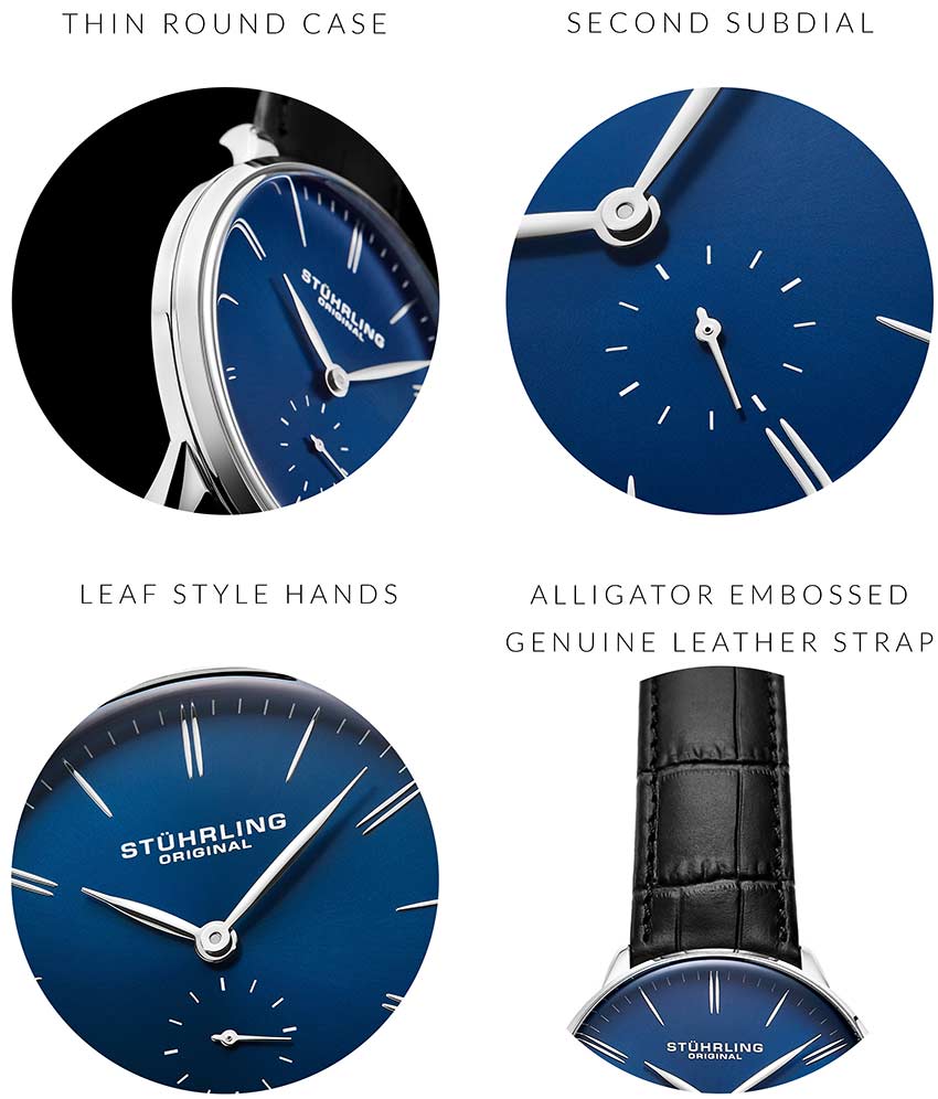 Blue Dial / Silver Case / Black Leather Strap Tang Buckle