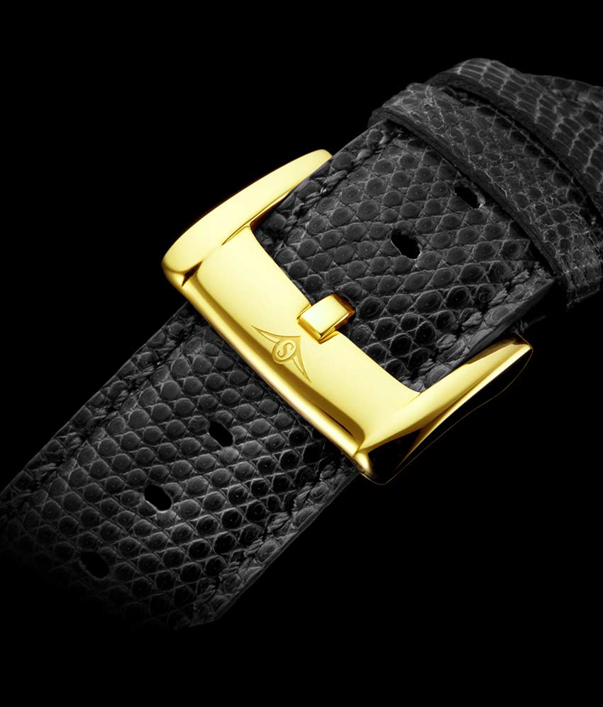 Grey Dial / Gold Case / Black Strap Tang Buckle