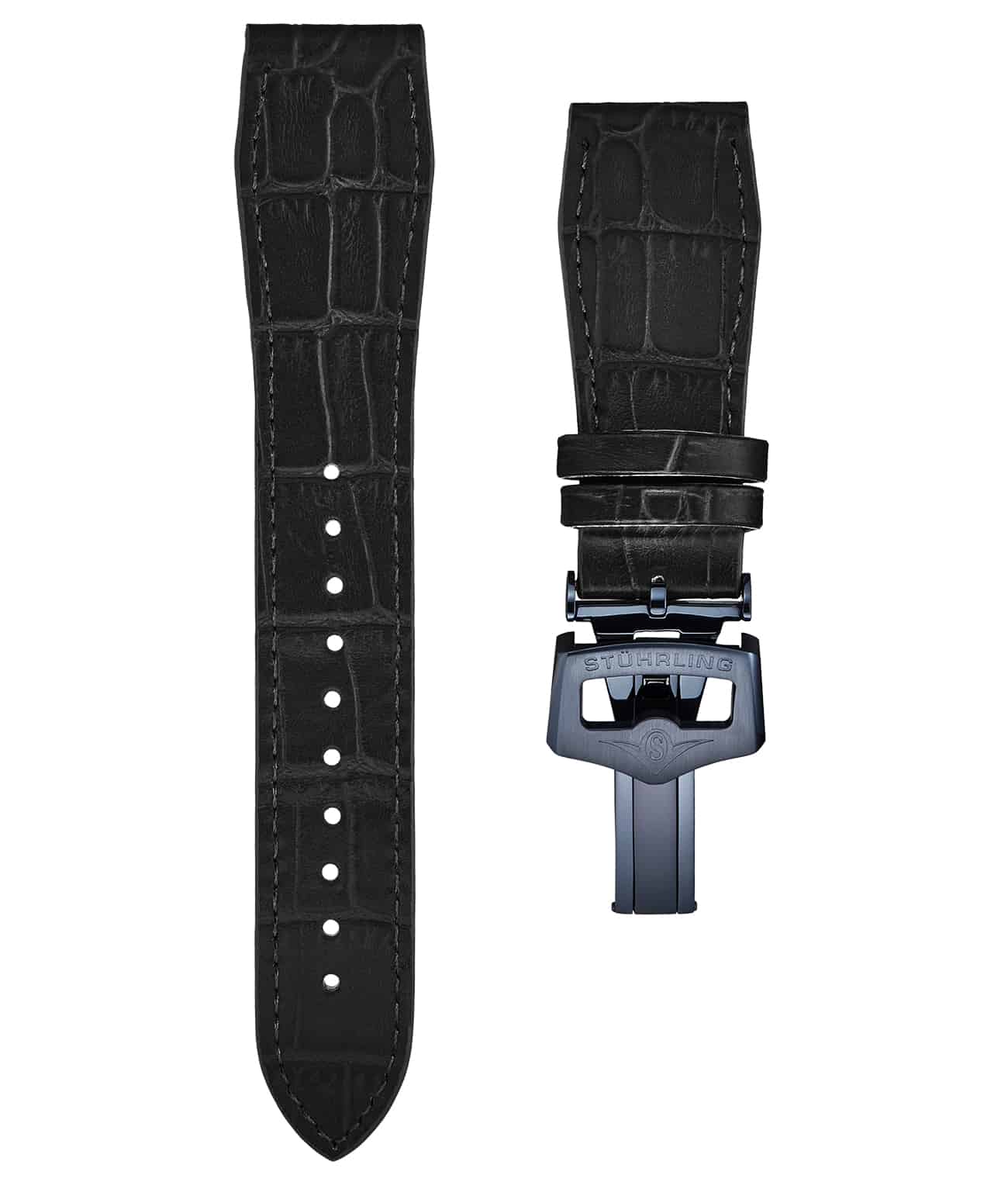 22mm Leather Strap with Stainless Steel Deployant Buckle