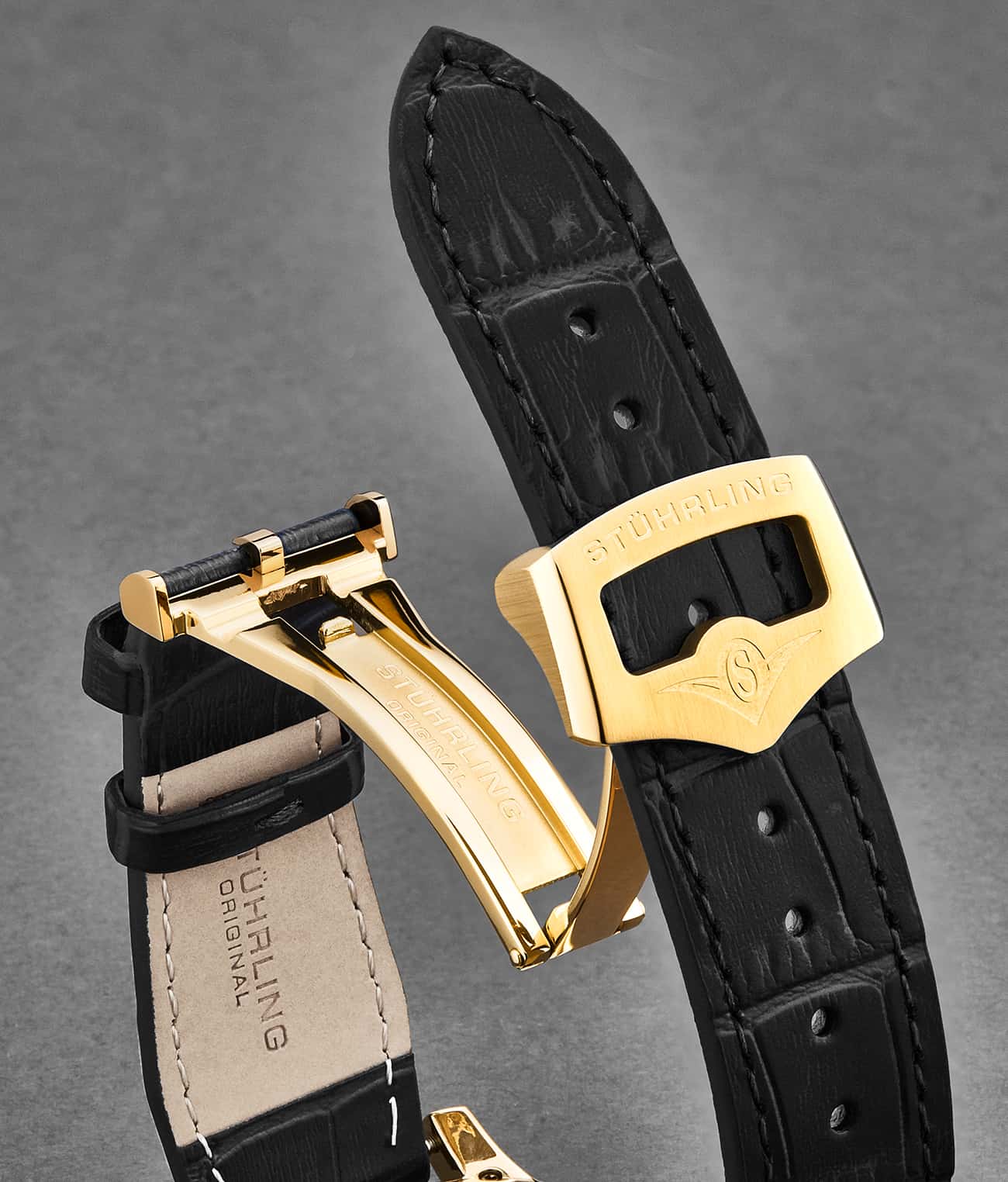 24mm Black Leather Watch Strap with Rose Gold-Tone Buckle – Quick Release, In stock!