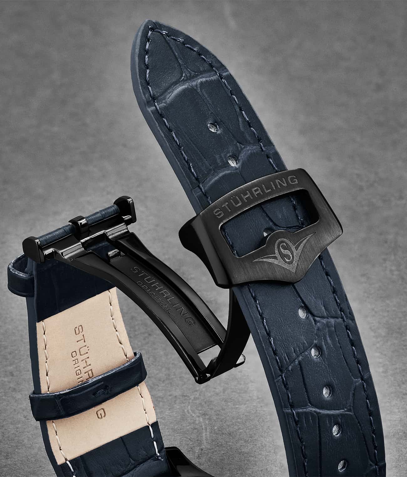 22mm Leather Strap with Stainless Steel Deployant Buckle