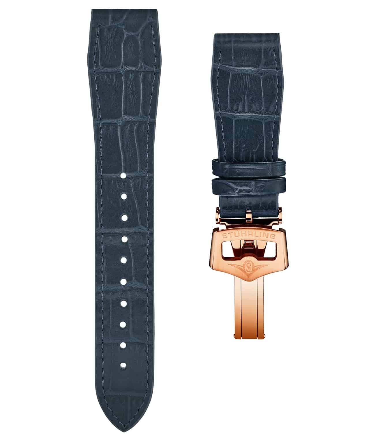 22mm Leather Strap with Stainless Steel Deployant Buckle