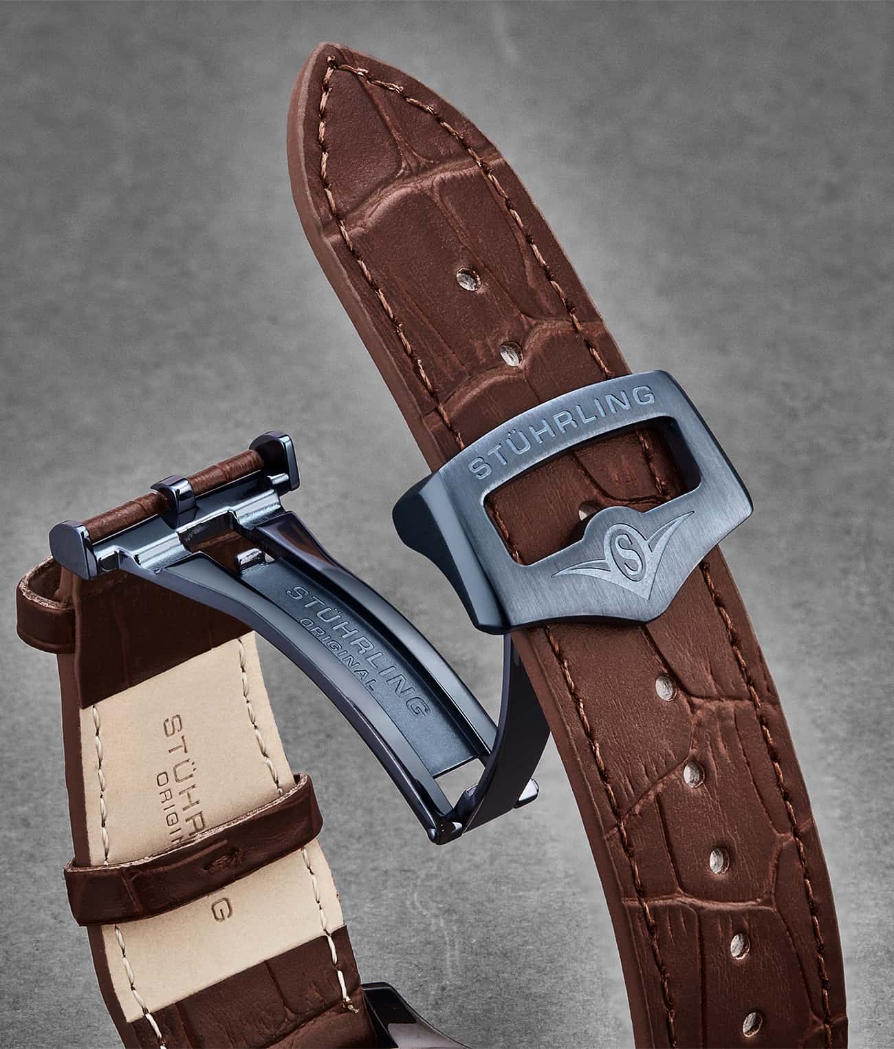 22mm Leather Strap with Stainless Steel Deployant Buckle