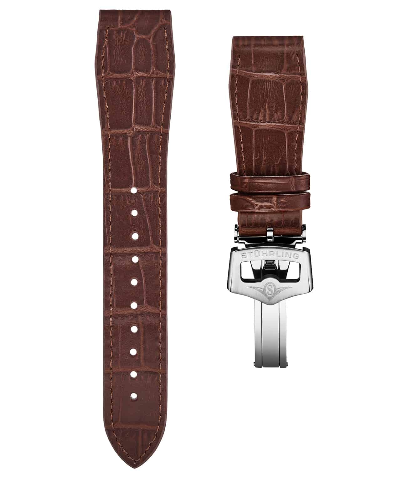 24mm Leather Strap with Stainless Steel Deployant Buckle